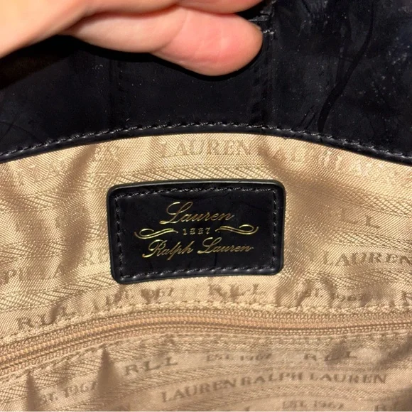 Lauren Ralph Lauren Taylor Black Embossed Satchel - Picture 10 of 11